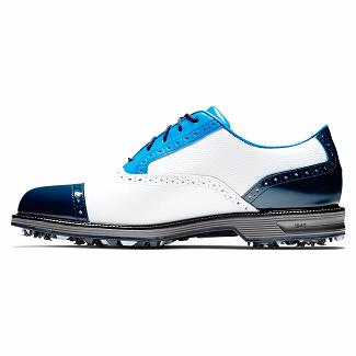 Men's Footjoy Premiere Series Tarlow Spikes Golf Shoes White/Blue/Navy NZ-162089
